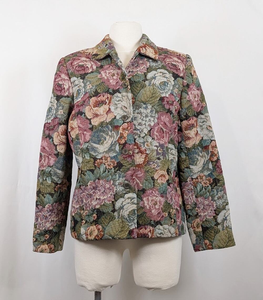 Koret Jacket Floral Metallic Tapestry Blazer Lined Women's Size 14